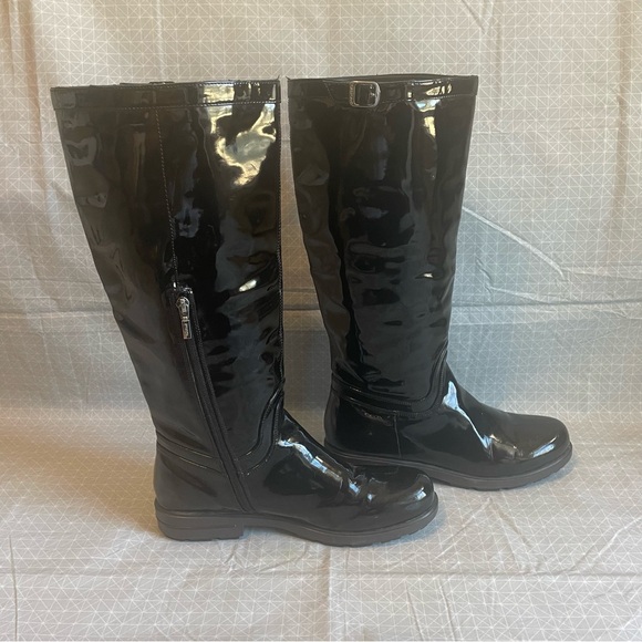 Geox Respira Black Patent Leather Lug Sole Knee Boots 42 - Picture 5 of 9